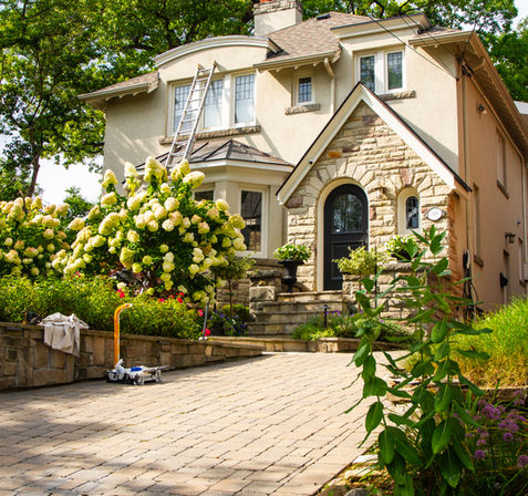 Exterior repaint of an old home in the Bloor West neighbourhood. Our team set up scaffolding, scraped off the old loose paint, sanded down the ridges, primed the trim and applied 2 coats of latex paint