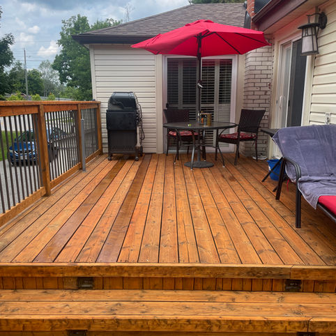 Restoration of an old front porch and rear deck. The old stain was peeling so we stripped all of the surfaces and applied Cutek Extreme Wood Oil