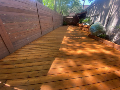 Exterior painting of stucco and concrete. Stripping and re-staining a deck. - Leslieville, Toronto