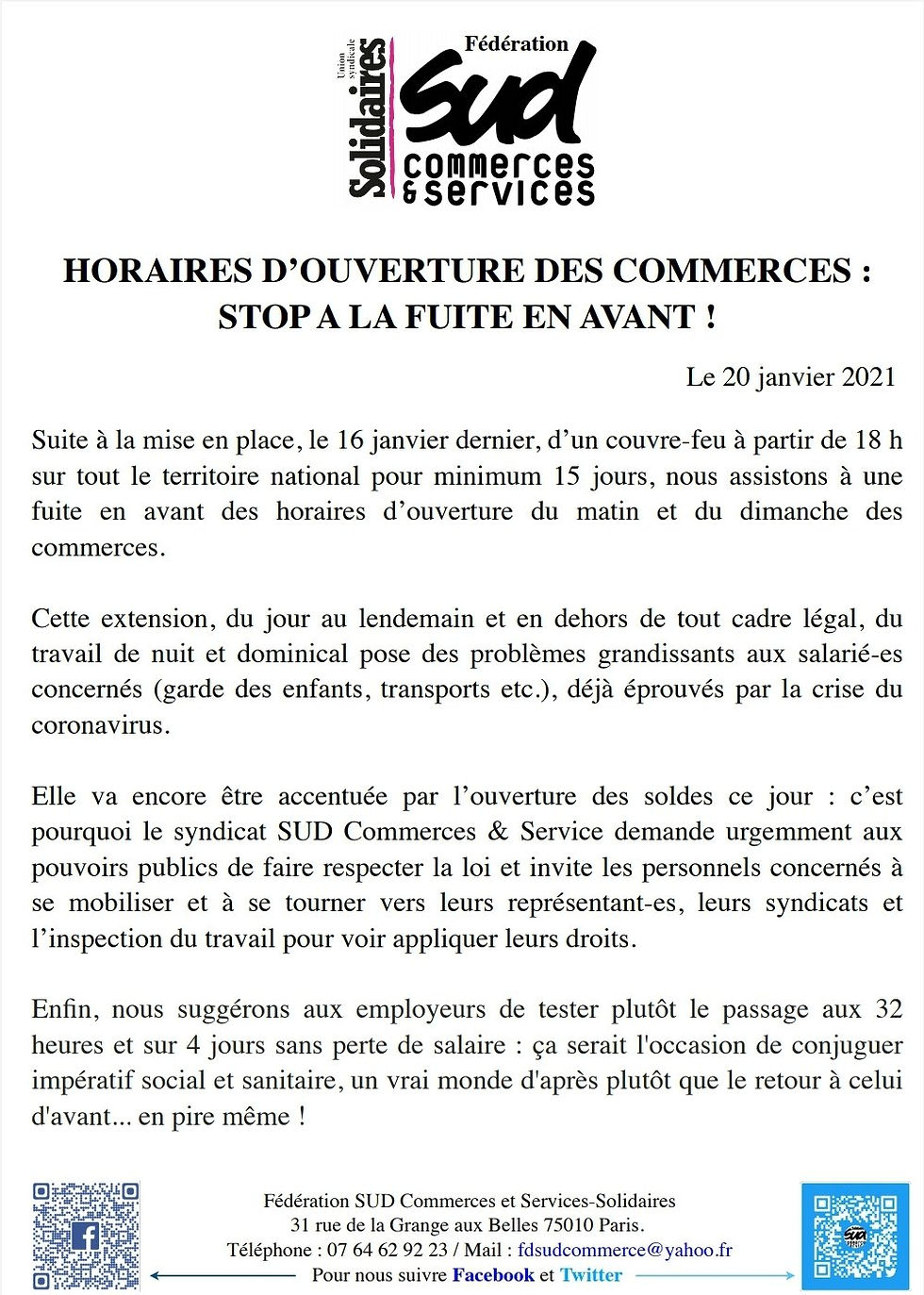 Travail dominical : stop à l'obstination du gouvernement