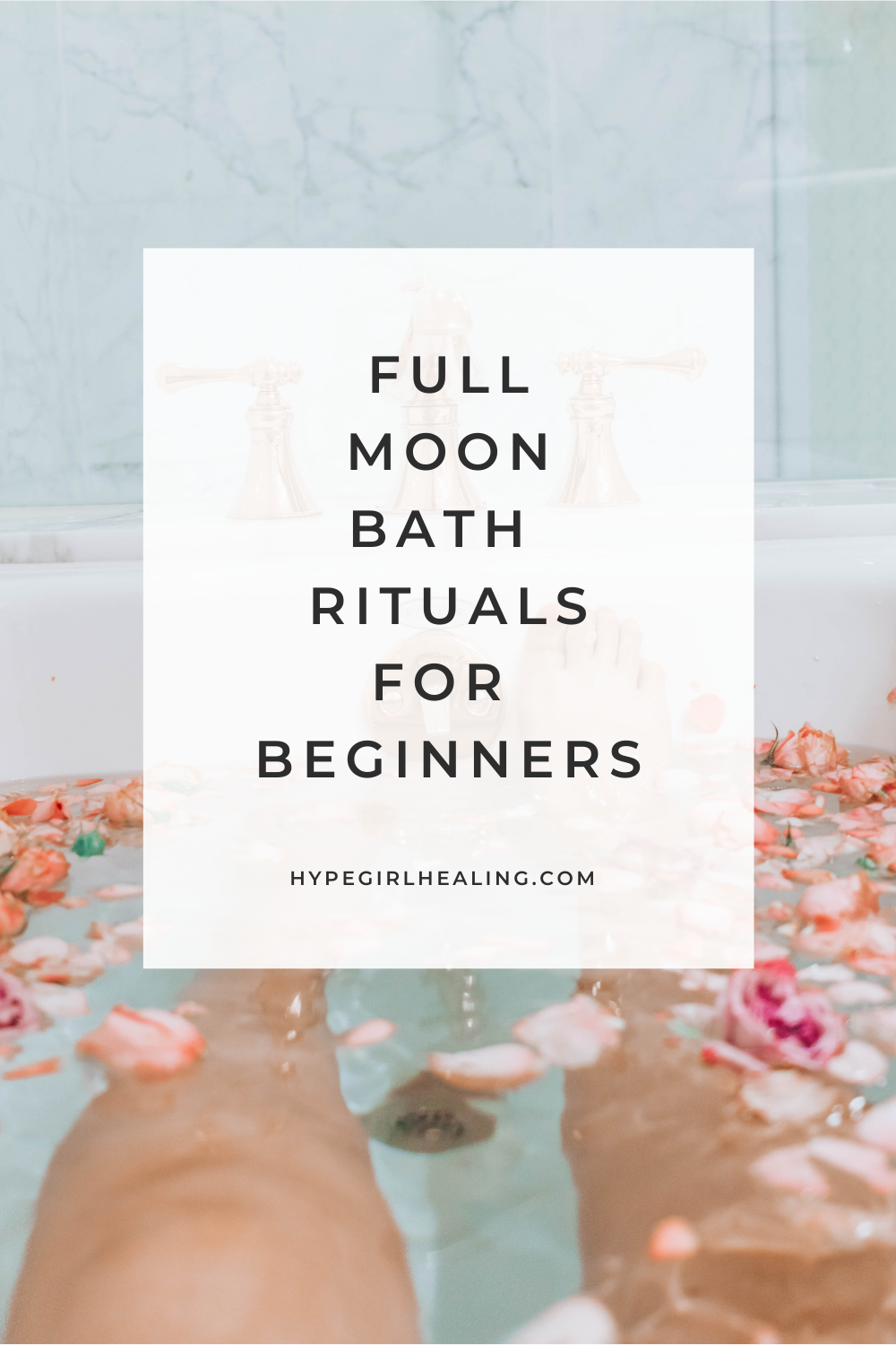 bath with legs from the knees down with pink petals for full moon bath ritual