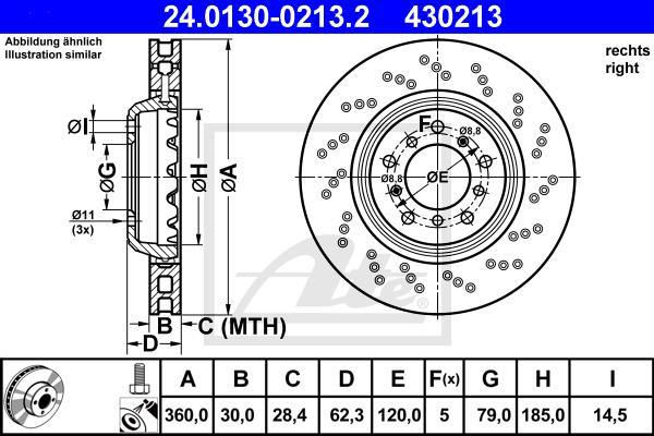 Miniature : 2 Disques de freins ATE 360x28mm ventilé percés