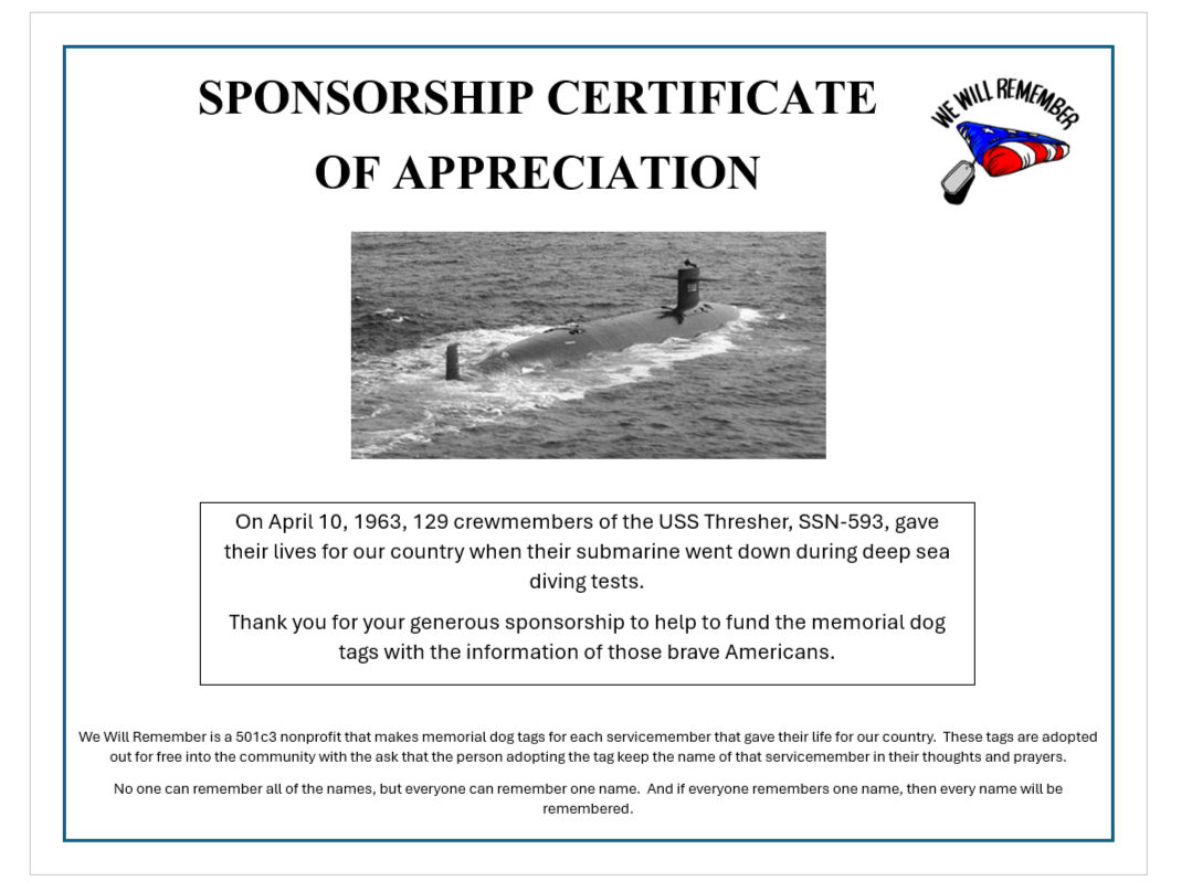 Sponsorship- USS Thresher (SSN-593)