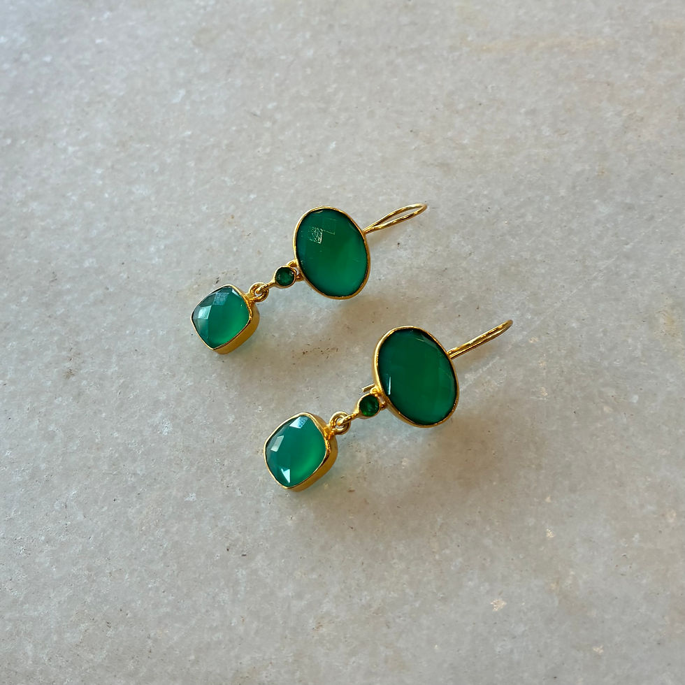 Thumbnail: Green onyx gold earrings
