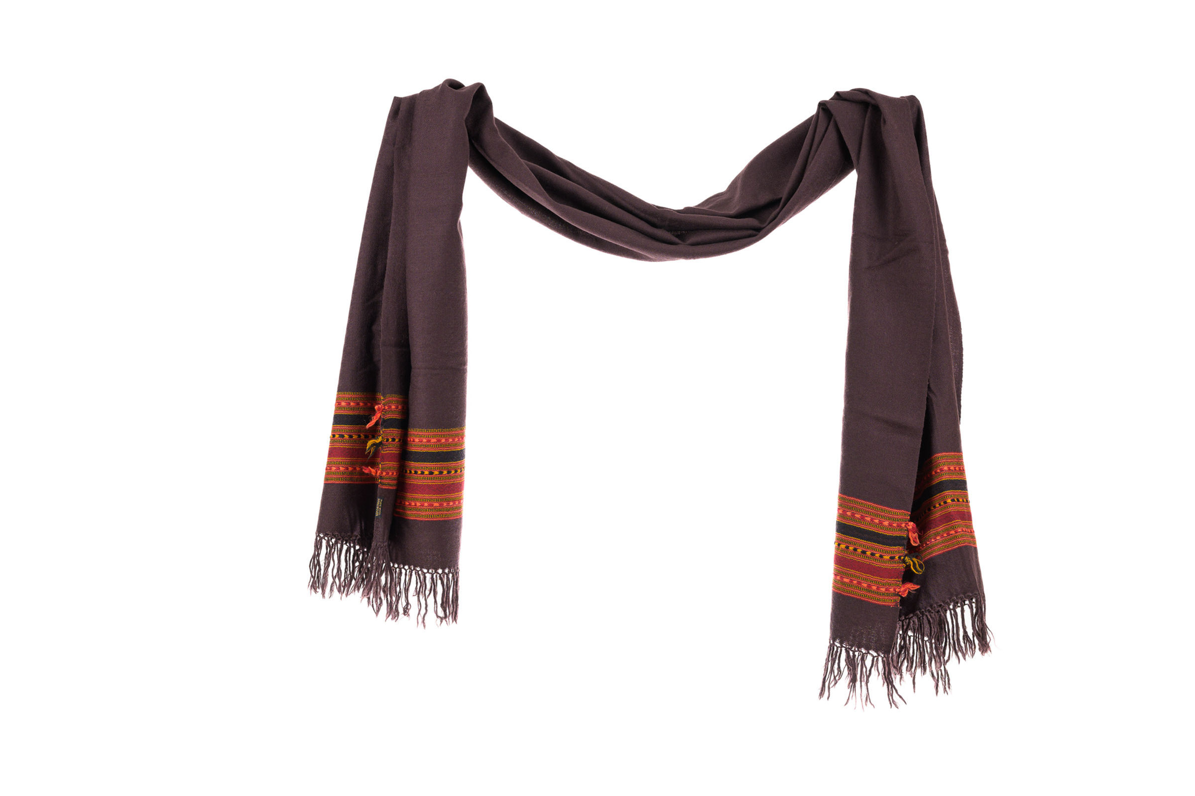 Chocolate brown wool shawl with orange border