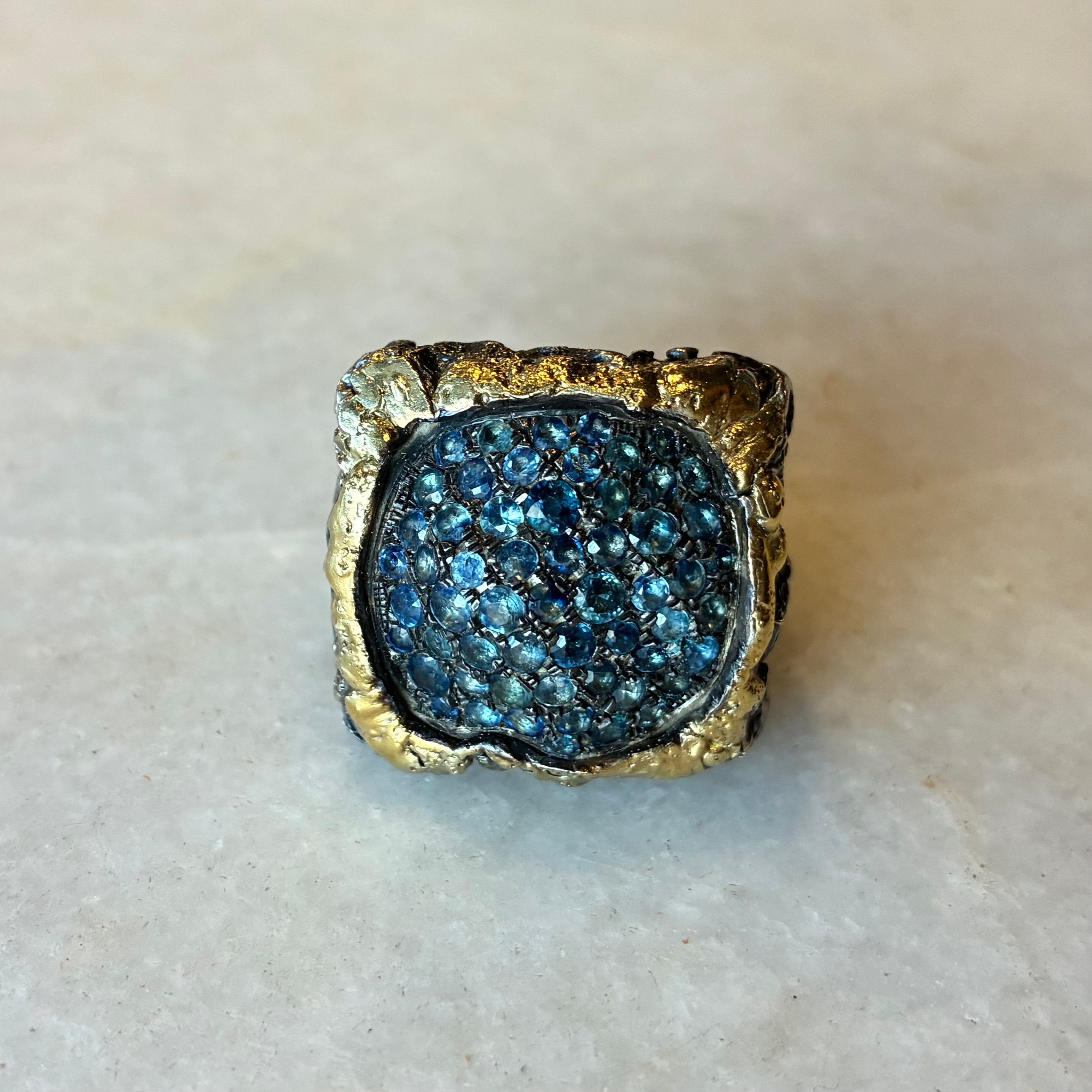 Silver and gold multi sapphire ring