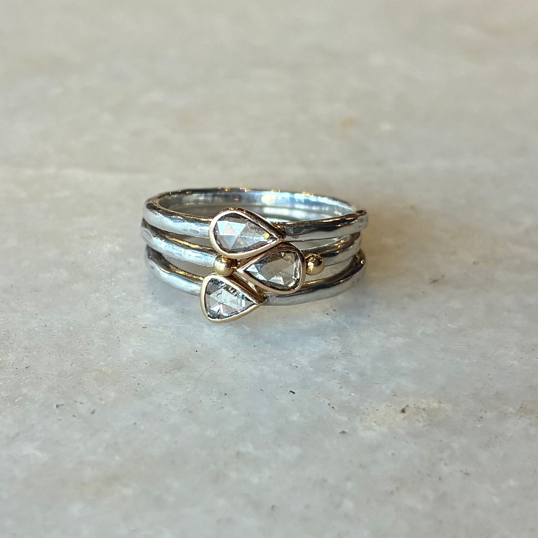 Silver and gold diamond stacking rings