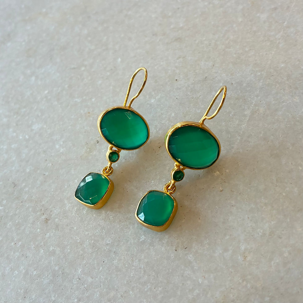 Thumbnail: Green onyx gold earrings