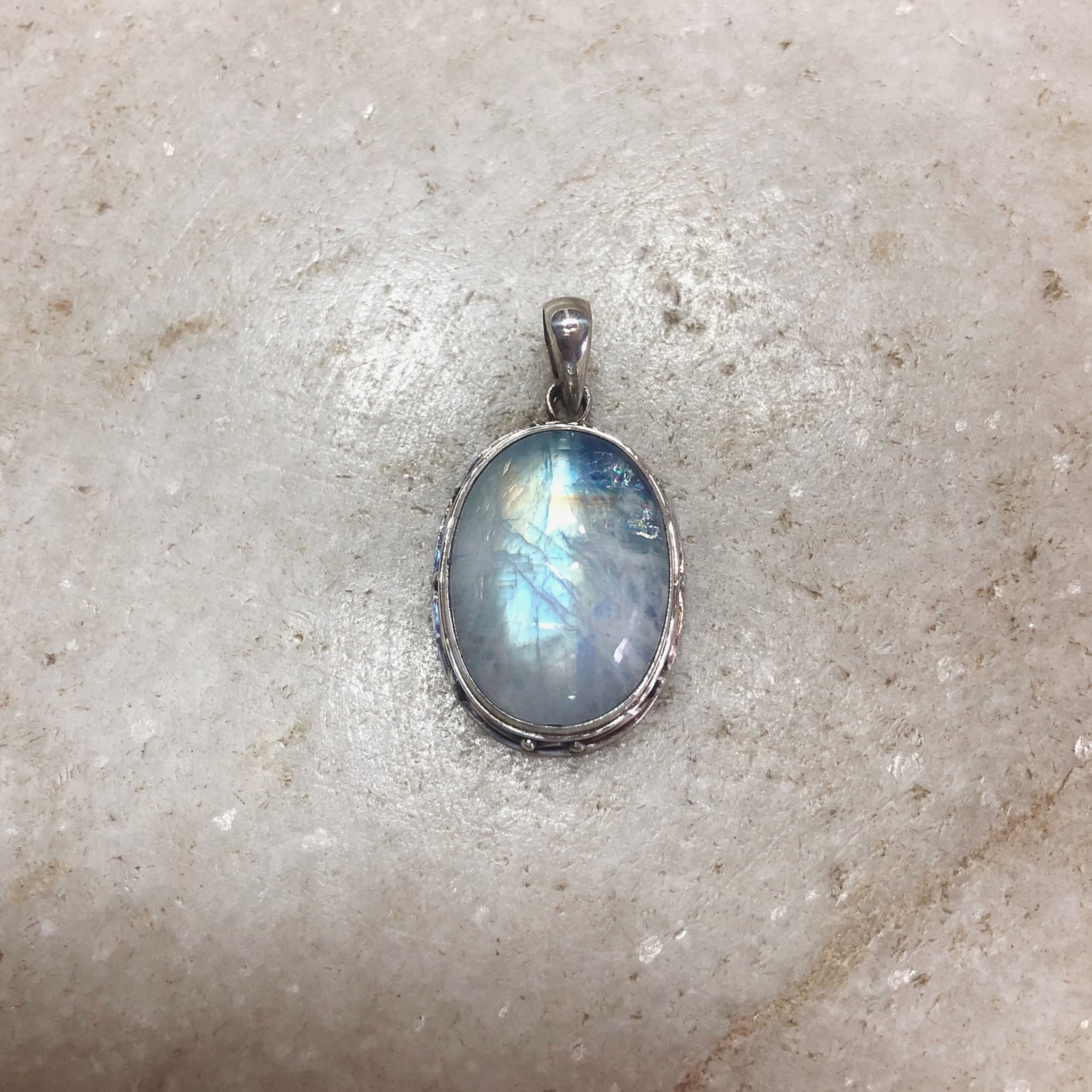 Rainbow moonstone silver pendant