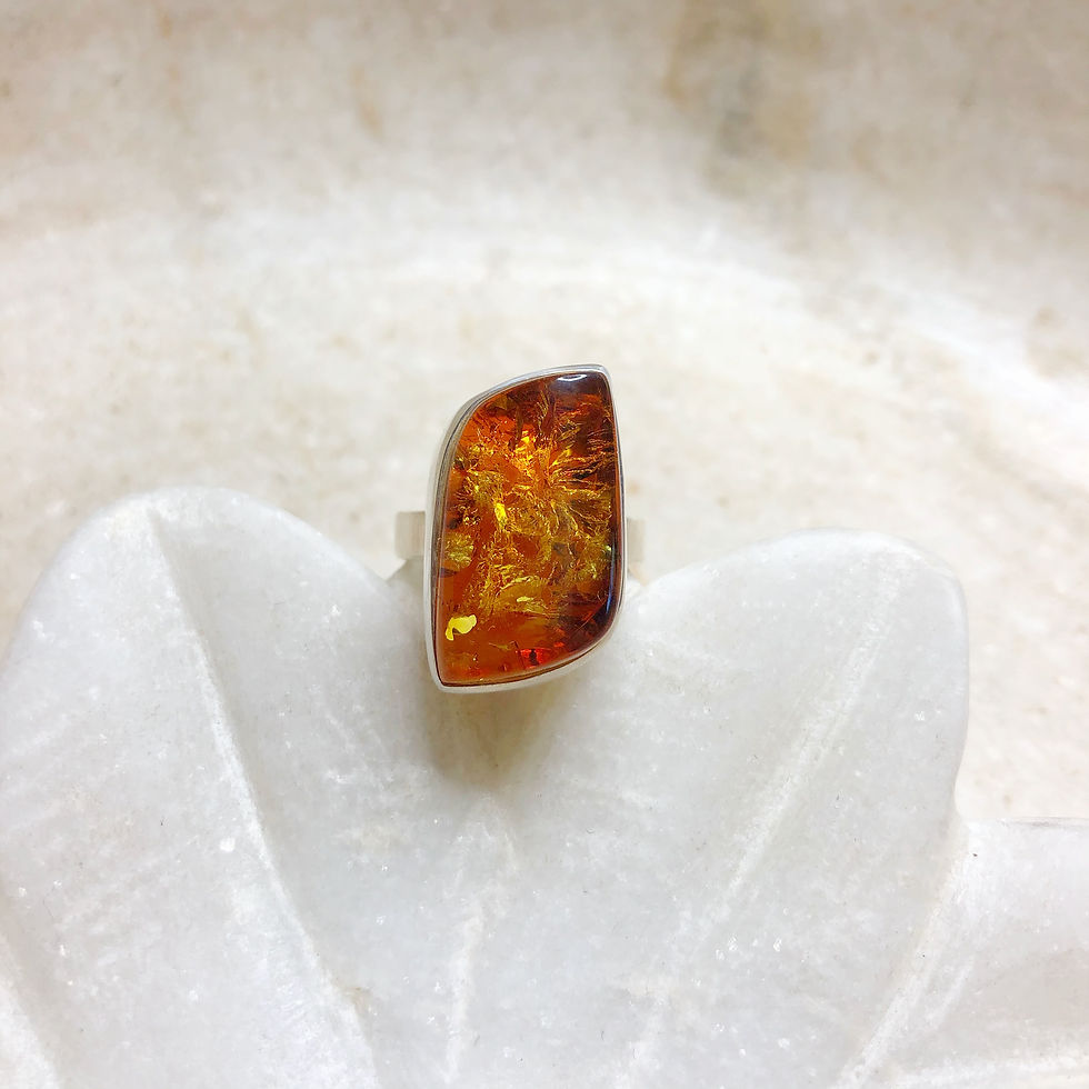 Irregular amber silver ring