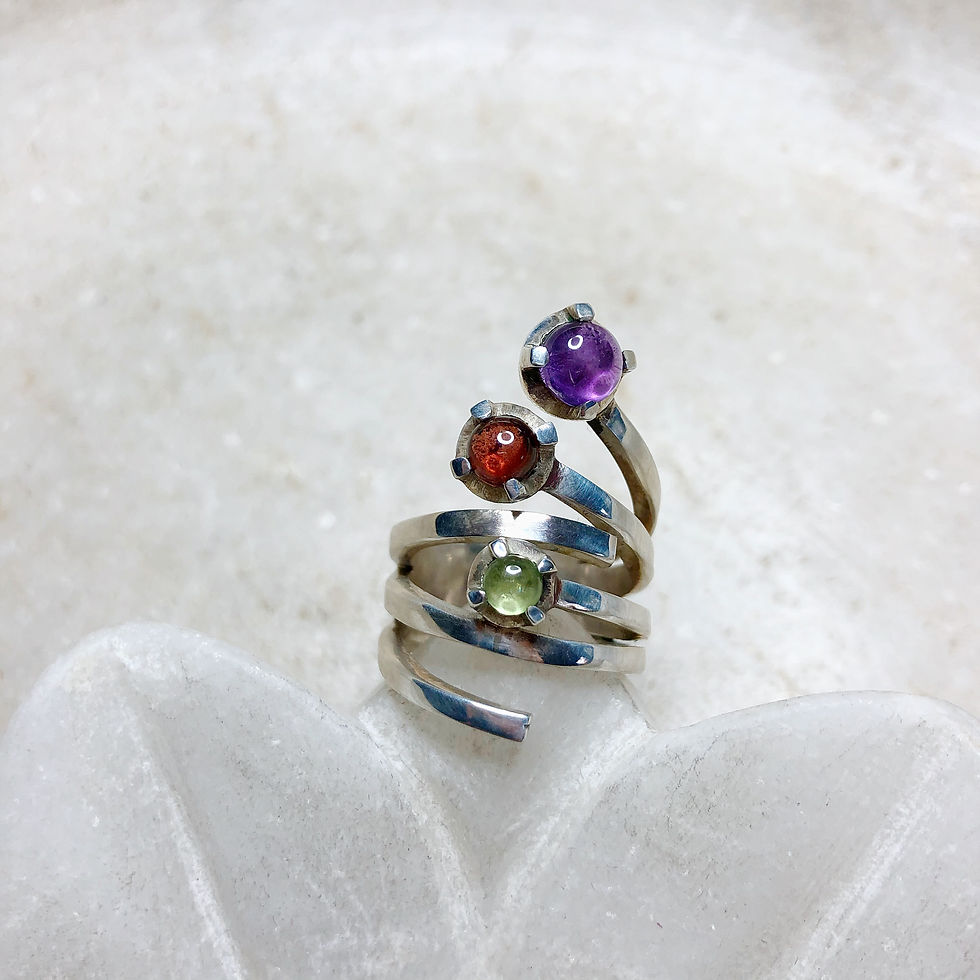 Thumbnail: Swirling bubbles multi stone silver ring