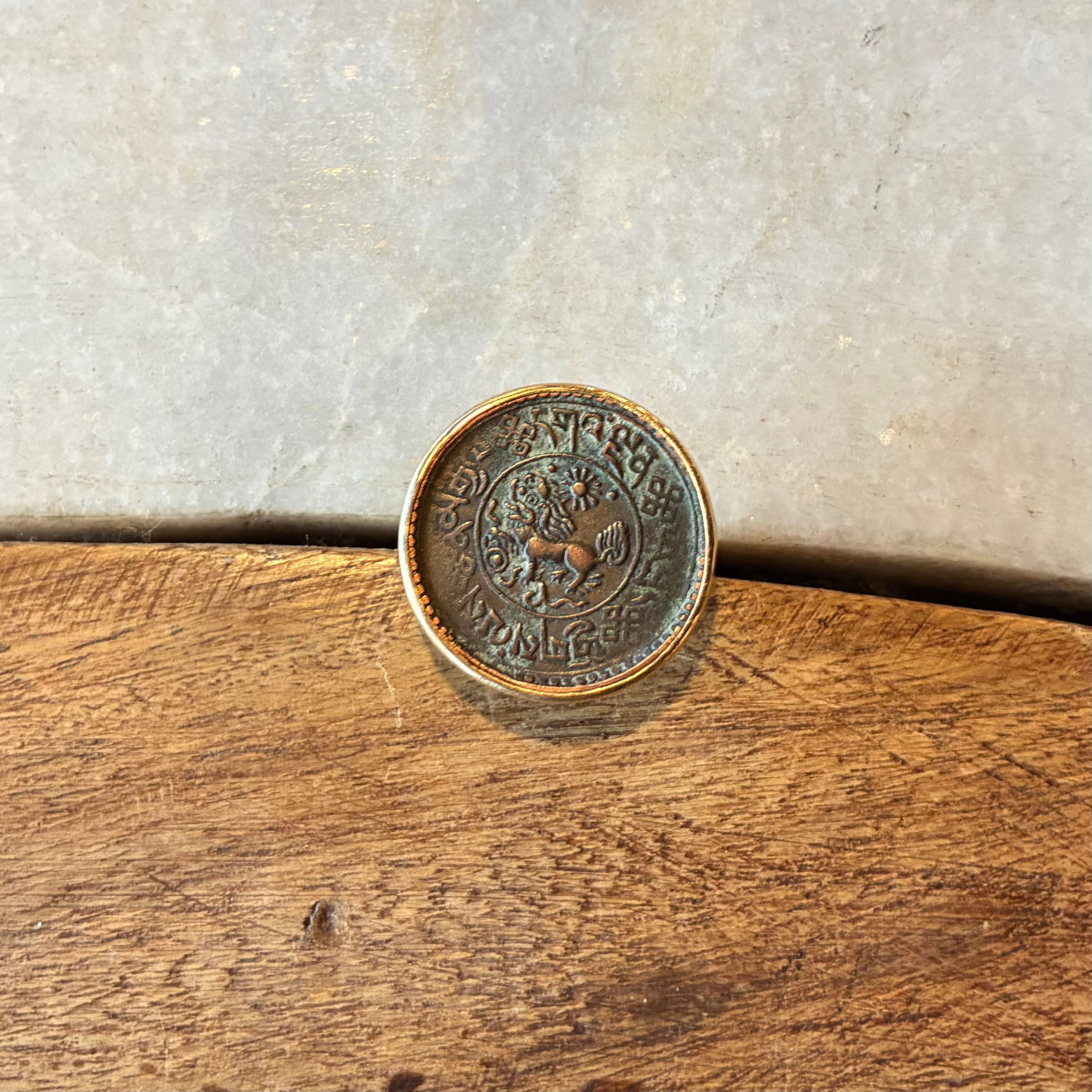 Tibetan coin ring in gold