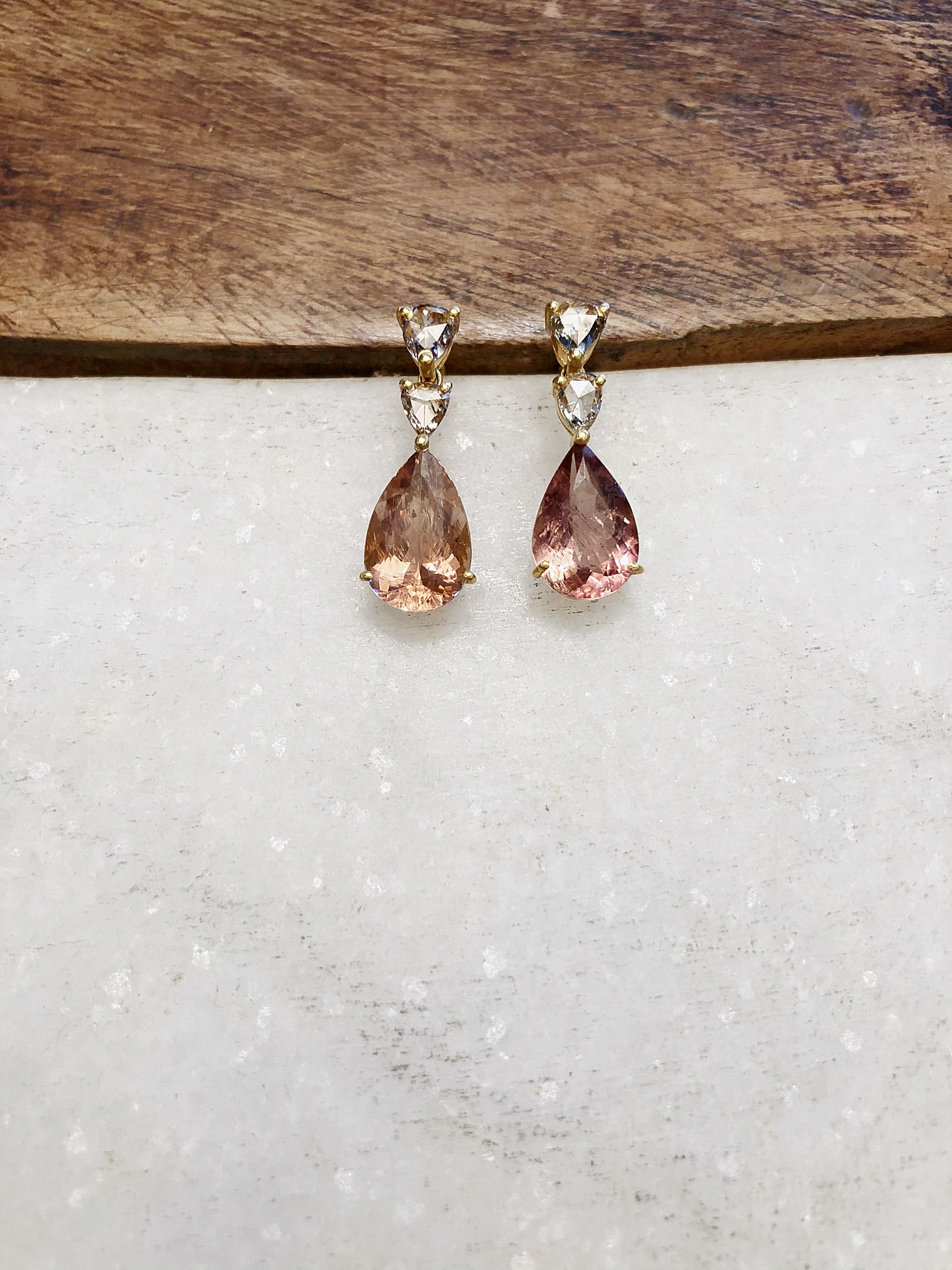 Tourmaline diamond gold post earrings
