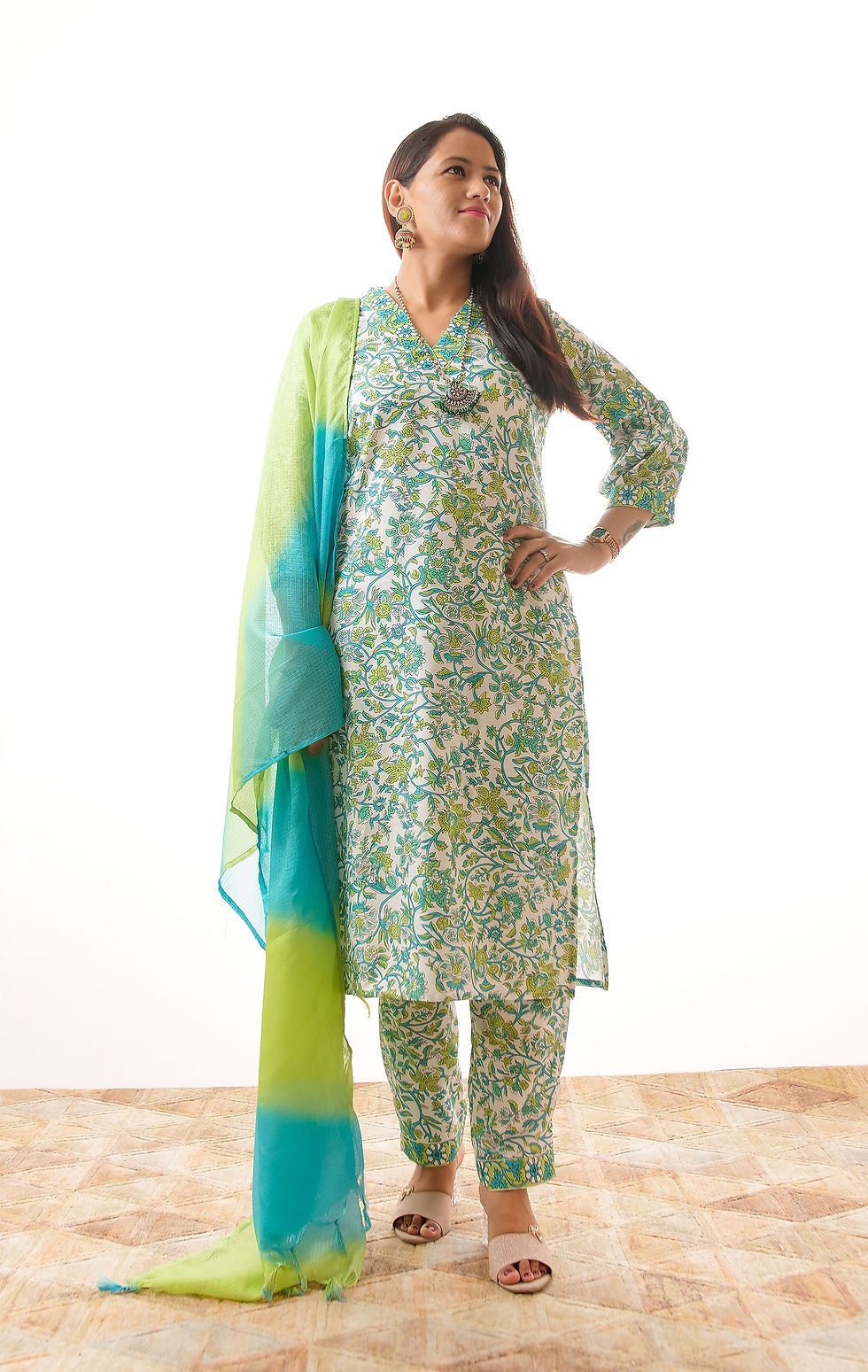 Thumbnail: Aqua Green Cotton Suit Set
