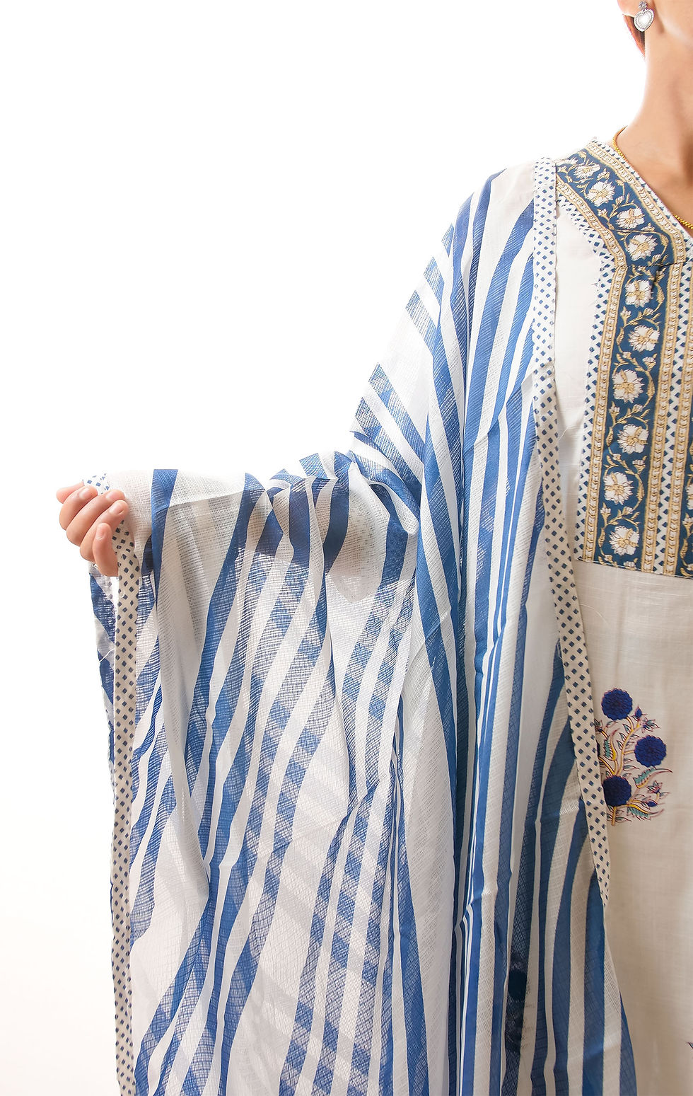 Thumbnail: Elegent White Cotton Plazo Suit Set