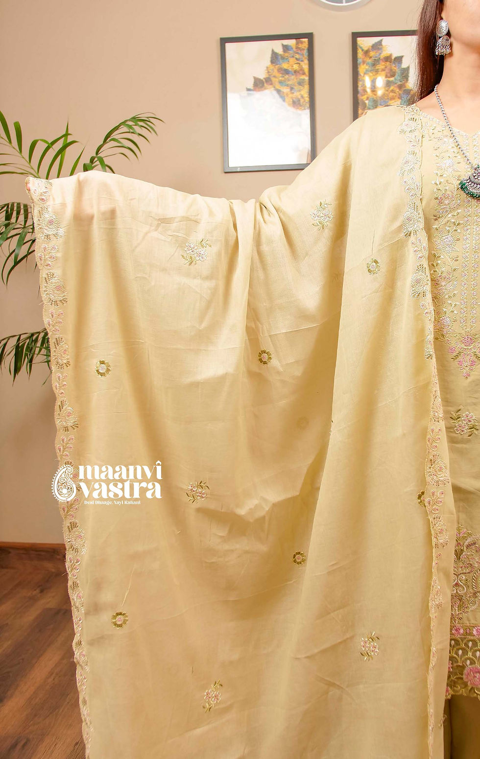 Thumbnail: Pastel Pearl cotton suit with matching Dupatta