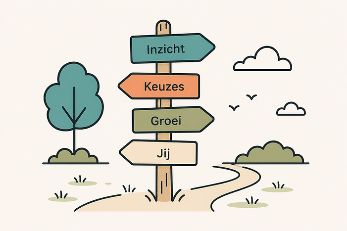 Wegwijzer die symbool staat voor persoonlijke groei, zelfinzicht en het maken van eigen keuzes