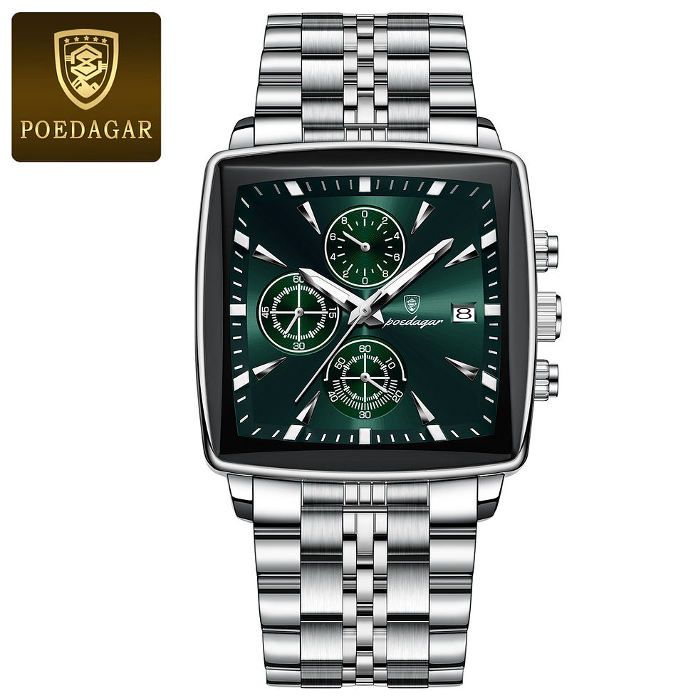 Thumbnail: POEDAGAR Luxury Square Sport Man Wristwatch Waterproof Luminous Chronograph Qua