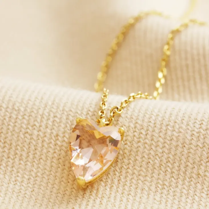 Lisa Angel Pink Faceted Crystal Heart Pendant Necklace in Gold