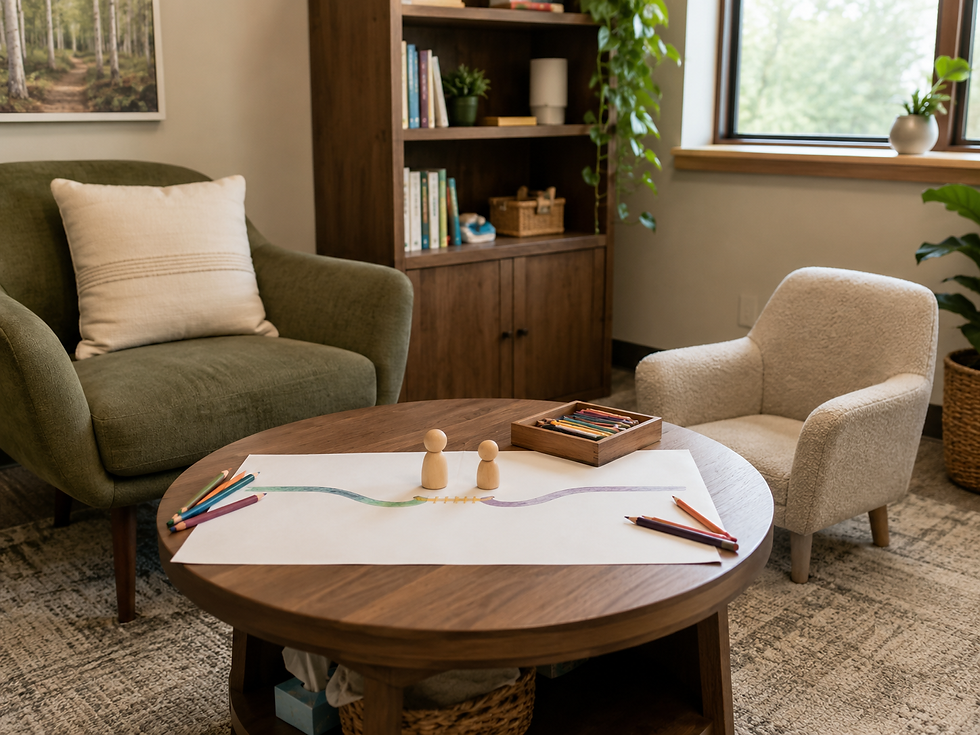 Calm counseling office setting for individual and family therapy