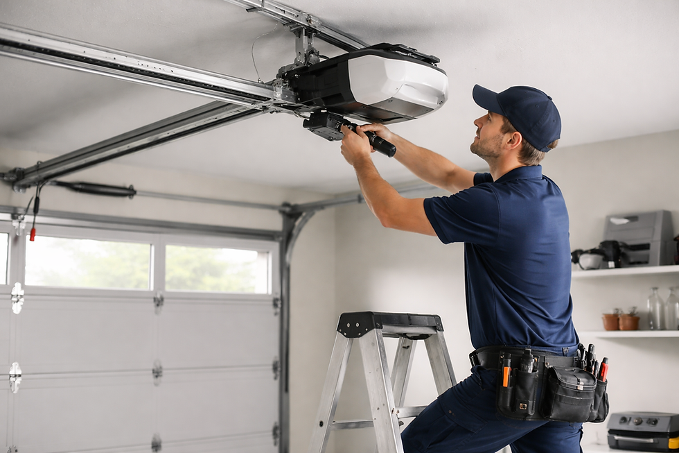 Technician installing garage door opener