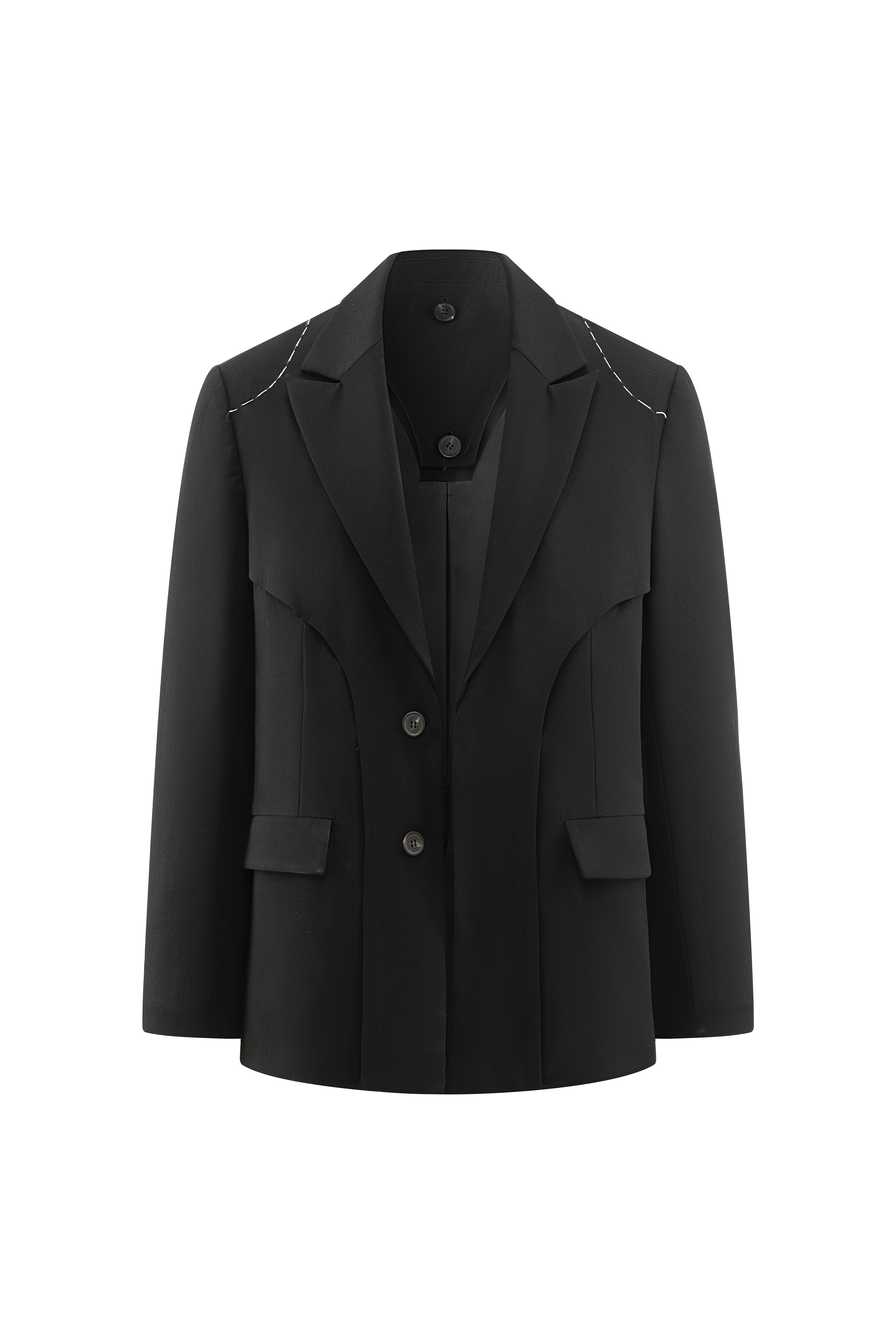 Top-Stitched Jacket with Detachable Lapel