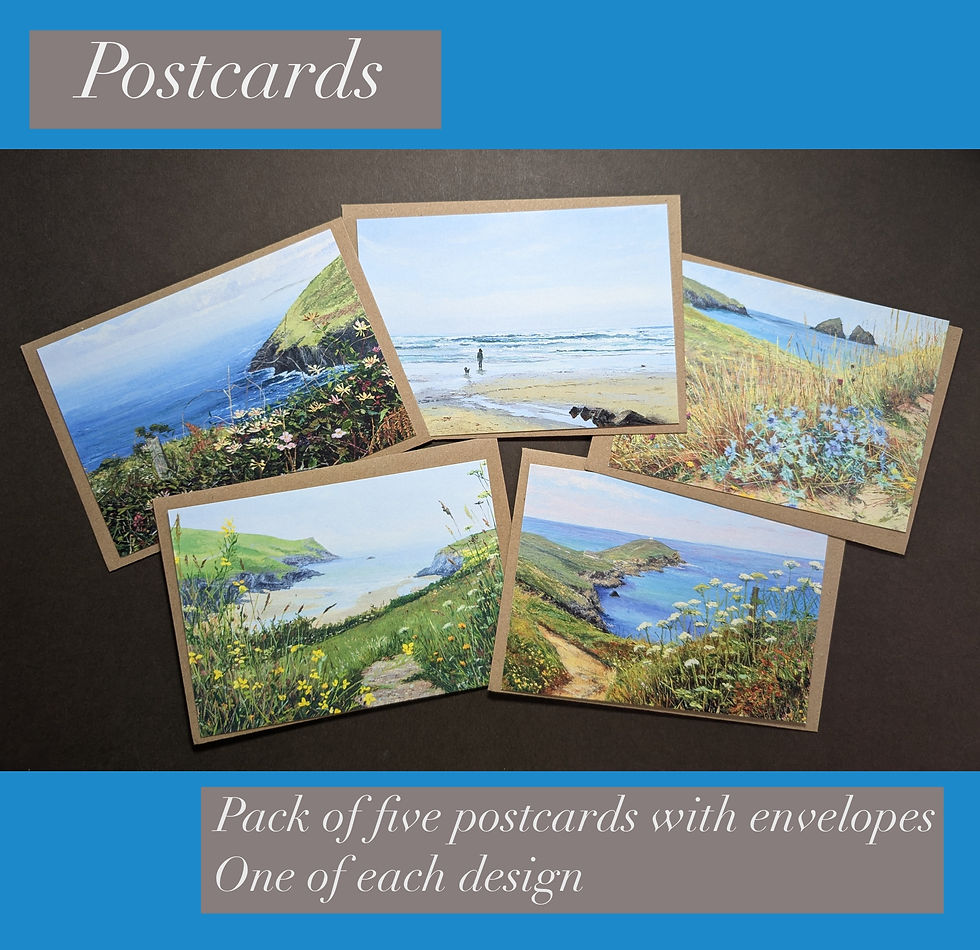 Set of 5 Cornish Seascape Postcards with envelopes