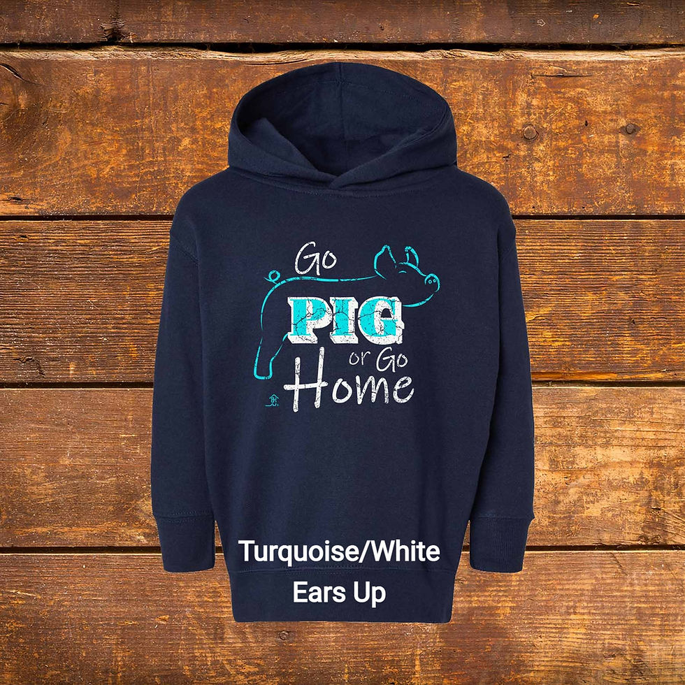 Thumbnail: Toddler Hoodie | erect ear Livestock Show Pig | Turquoise Graphic | Navy | Original Design by Boot House Mercantile