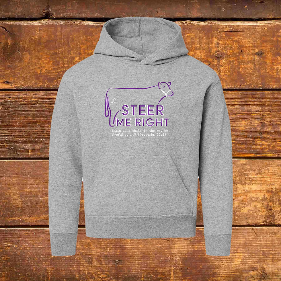 Thumbnail: Youth Hoodie | Livestock Show Steer | Purple Graphic | Heather | Unique Original Design by Boot House Mercantile