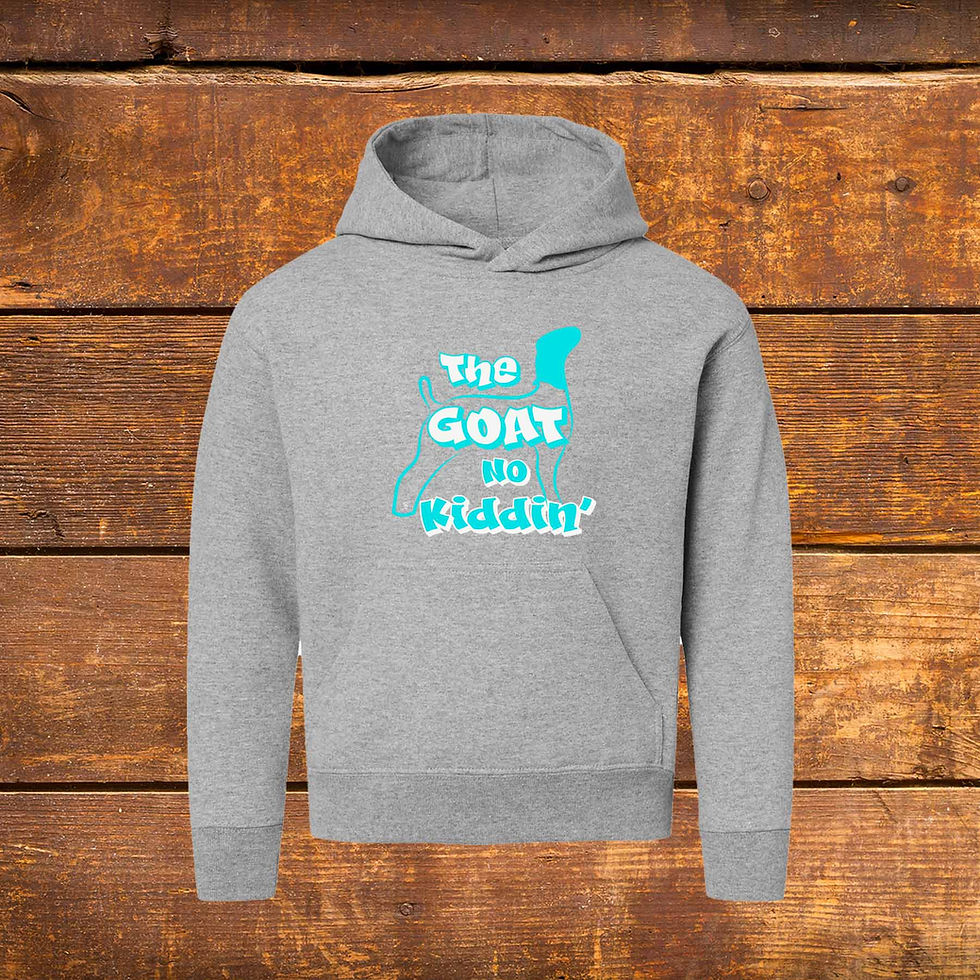 Thumbnail: Youth Hoodie featuring Livestock Show Goat | Turquoise Graphic on Heather | Unique Original Design by Boot House Mercantile