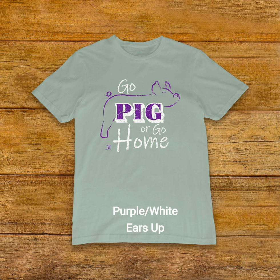 Thumbnail: T-Shirt with erect ear Livestock Show Pig | Purple Graphic | Dusty Blue | Original Design by Boot House Mercantile