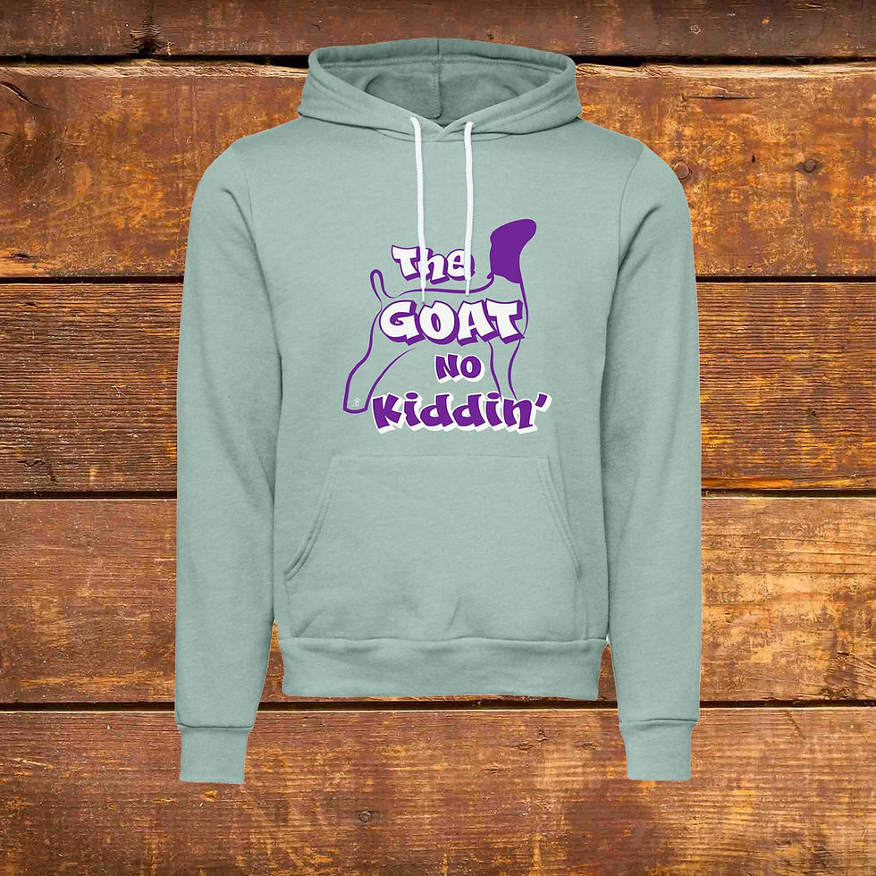 Thumbnail: Hoodie featuring Livestock Show Goat | Purple Graphic | Dusty Blue | Unique Original Design by Boot House Mercantile