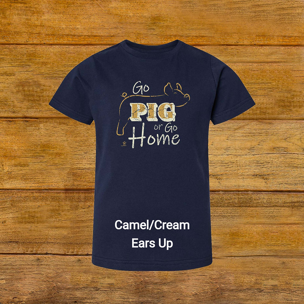 Thumbnail: Youth T-Shirt | erect ear Livestock Show Pig | Camel Cream Graphic | Navy | Original Design by Boot House Mercantile