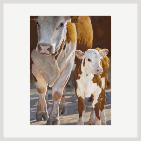 Mother's Love | Original Oil Painting of a Hereford Cow with Her Calf by Western Artist Becky Hicks