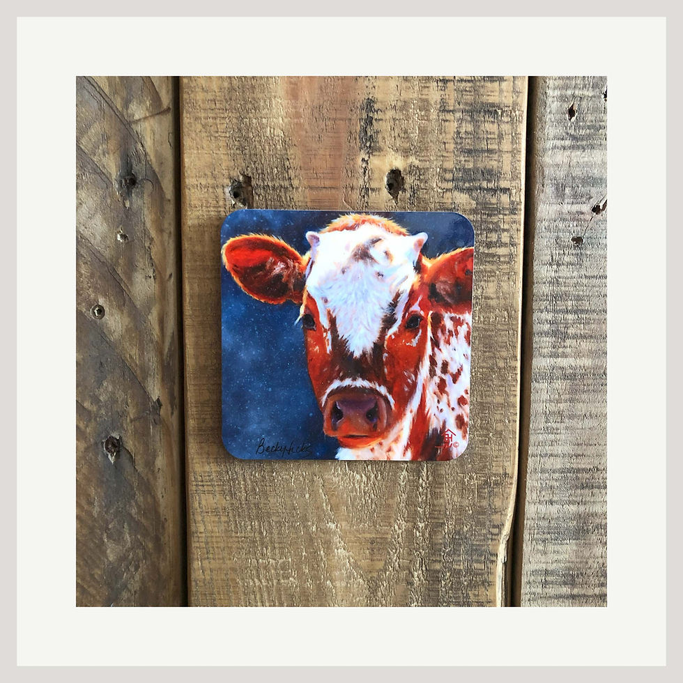 Thumbnail: Moonlighting | Coaster 1 of 4 Cattle Coasters in a set of 4 Images from Fine Art Oil Paintings by Western Artist Becky Hicks