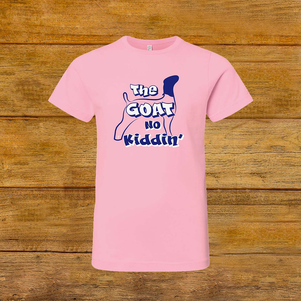 Thumbnail: Youth T-Shirt featuring Livestock Show Goat | Dark Blue Graphic | Pink | Unique Original Design by Boot House Mercantile
