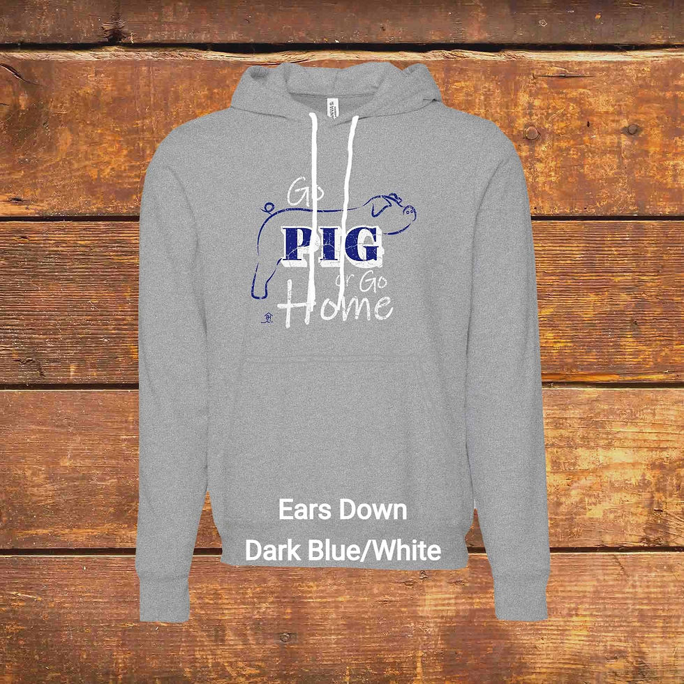 Thumbnail: Hoodie with flop ear Livestock Show Pig | Dark Blue Graphic | Grey Heather | Original Design by Boot House Mercantile