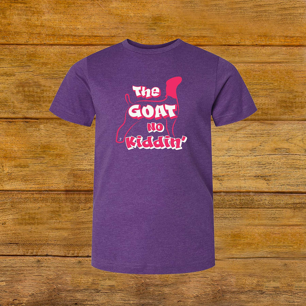 Thumbnail: Youth T-Shirt featuring Livestock Show Goat | Raspberry Graphic | Purple | Unique Original Design by Boot House Mercantile