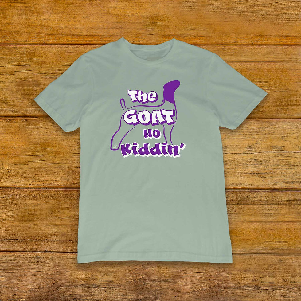 Thumbnail: T-Shirt featuring Livestock Show Goat | Purple Graphic | Dusty Blue | Unique Original Design by Boot House Mercantile