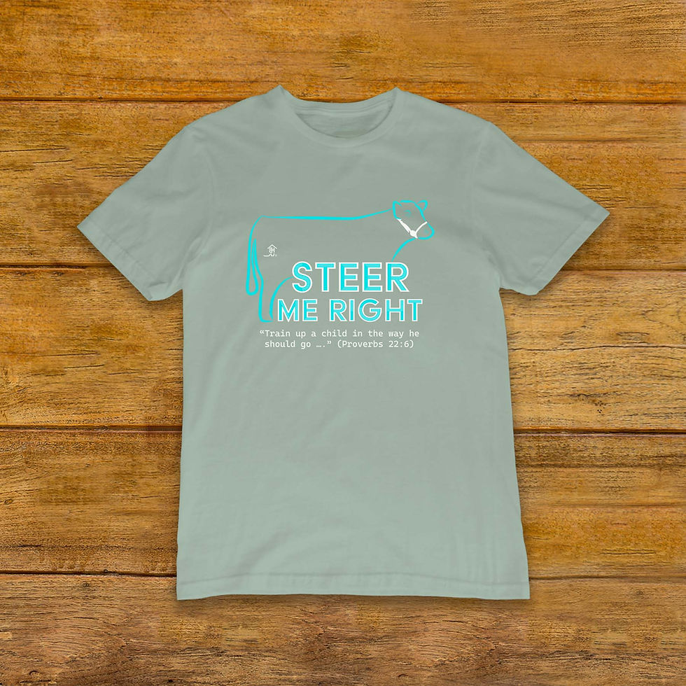 Thumbnail: T-Shirt with Livestock Show Steer | Turquoise Graphic | Dusty Blue | Unique Original Design by Boot House Mercantile