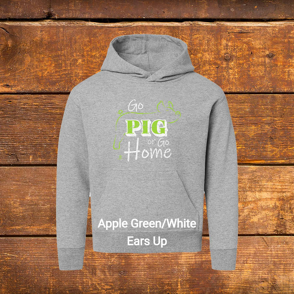Thumbnail: Youth Hoodie | erect ear Livestock Show Pig | Apple Green Graphic | Heather | Original Design by Boot House Mercantile