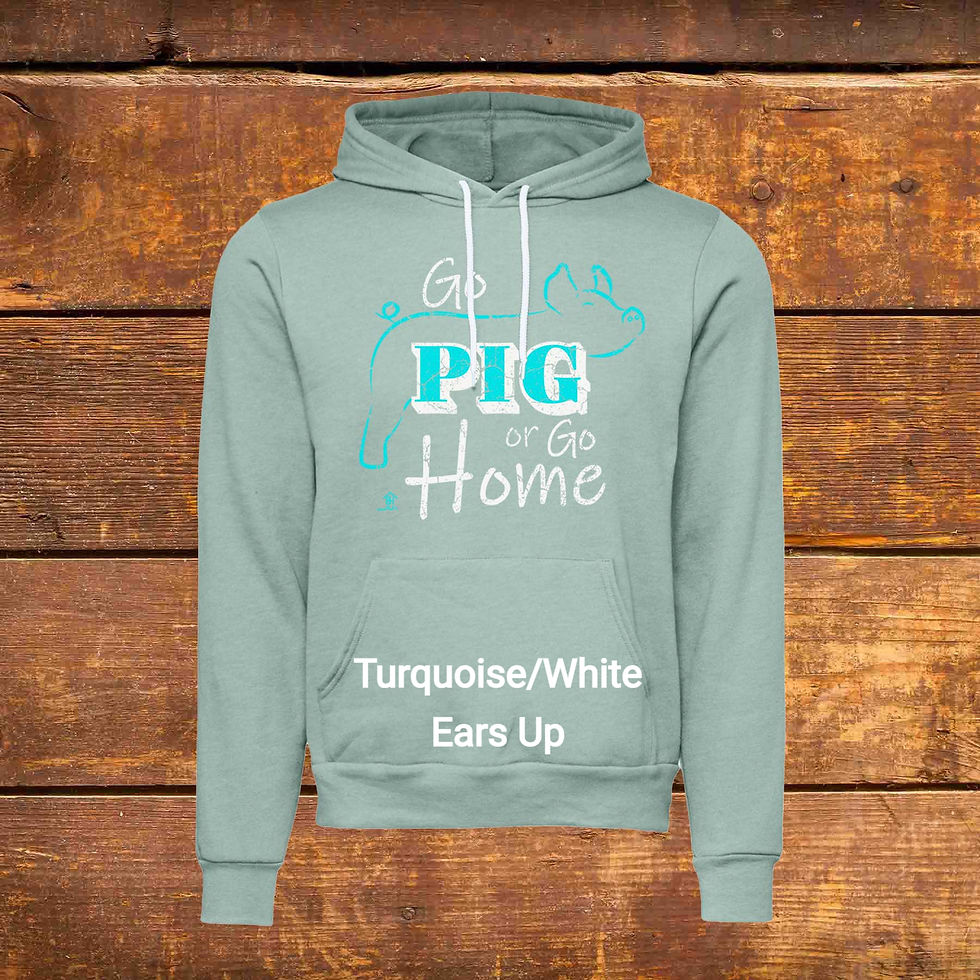 Thumbnail: Hoodie with erect ear Livestock Show Pig | Turquoise Graphic | Dusty Blue | Original Design by Boot House Mercantile