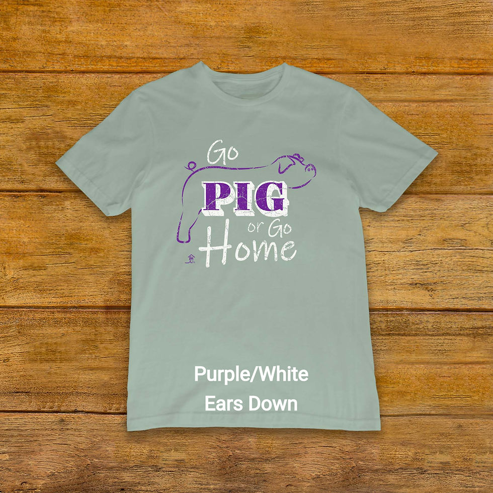 Thumbnail: T-Shirt with flop ear Livestock Show Pig | Purple Graphic | Dusty Blue | Original Design by Boot House Mercantile