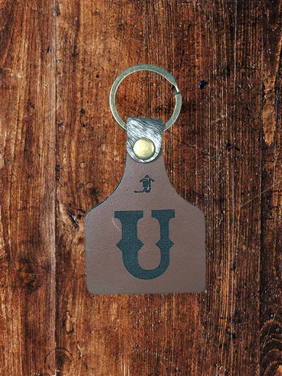 Thumbnail: Branded Hair on the Hide Leather Ear Tag Key Ring - Letter U – Side 2