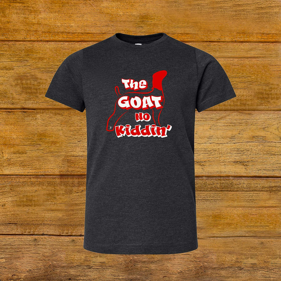 Thumbnail: Youth T-Shirt featuring Livestock Show Goat | Red Graphic | V Smoke | Unique Original Design by Boot House Mercantile