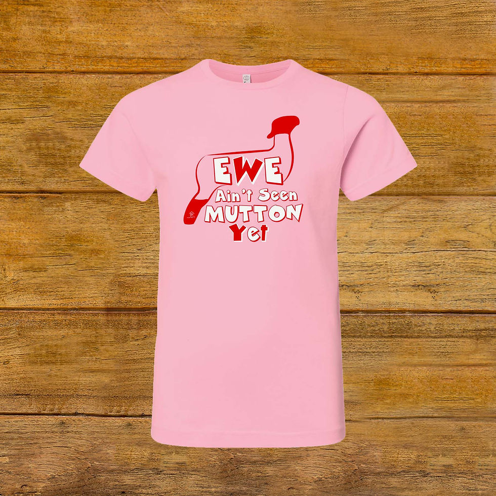 Thumbnail: Youth T-Shirt | Livestock Show Lamb | Red Graphic | Pink | Unique Original Design by Boot House Mercantile