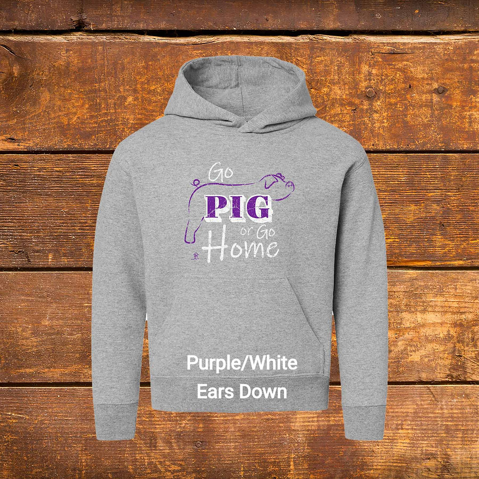Thumbnail: Youth Hoodie | flop ear Livestock Show Pig | Purple Graphic | Heather | Original Design by Boot House Mercantile