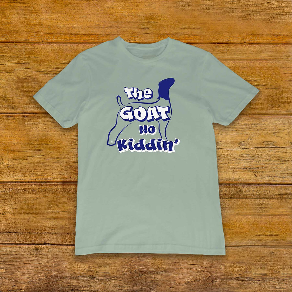 Thumbnail: T-Shirt featuring Livestock Show Goat | Dark Blue Graphic | Dusty Blue | Unique Original Design by Boot House Mercantile