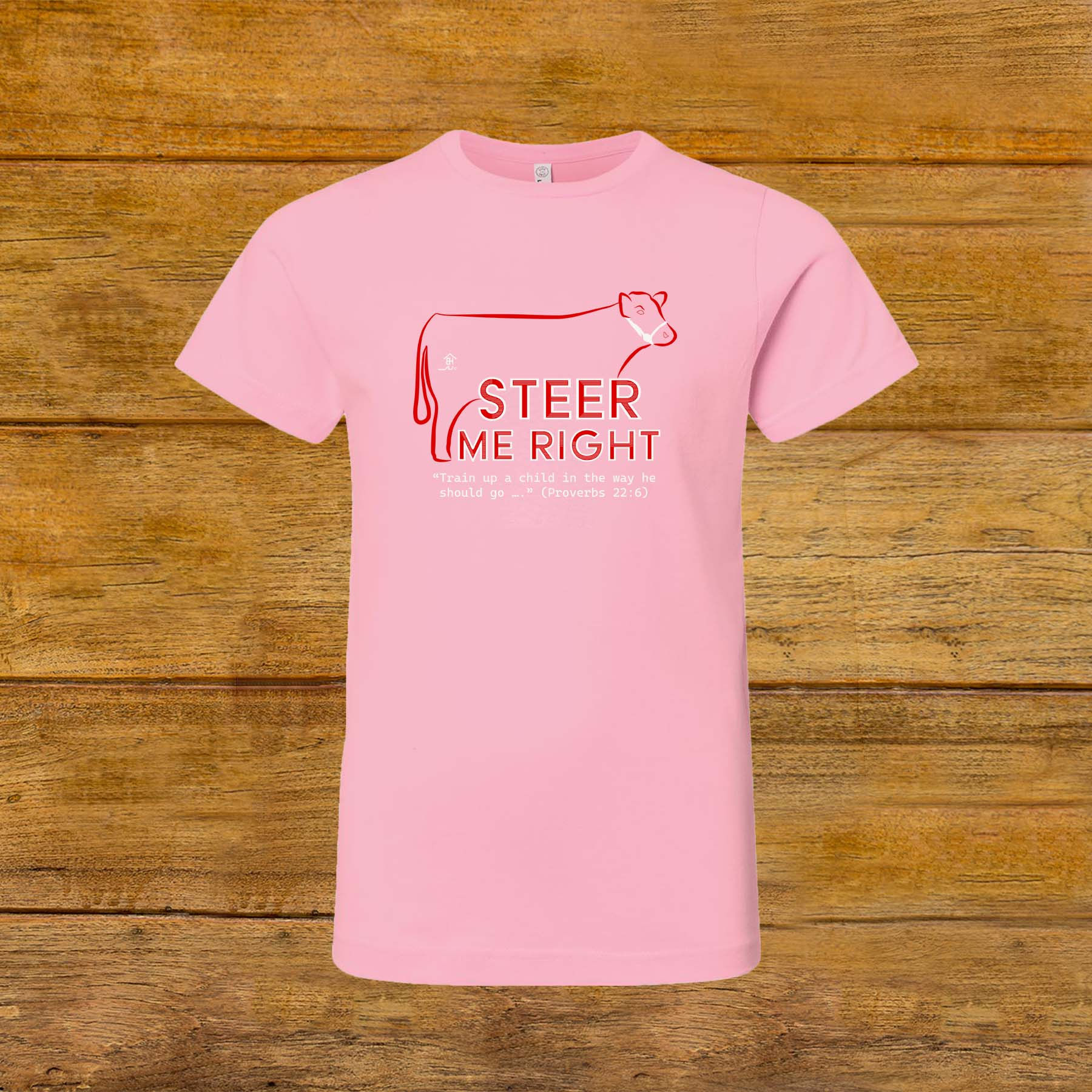 Youth T-Shirt | Livestock Show Steer | Red Graphic | Pink | Unique Original Design by Boot House Mercantile