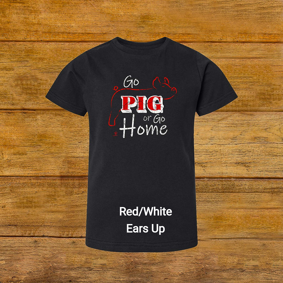 Thumbnail: Youth T-Shirt | erect ear Livestock Show Pig | Red Graphic | Black | Original Design by Boot House Mercantile